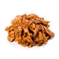 Beef jerky meat on white background