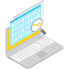 Encryption key binary code search vector icon