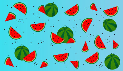 Watermelon pattern on the blue gradient
Cartoon illustration