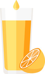 Cartoon illustration isolated object fresh fruit yellow lemon and a galss of juice