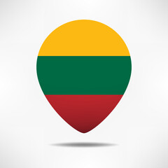  Lithuania map pointers flag with shadow. Pin flag