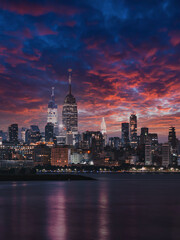Fototapeta na wymiar city skyline at sunset night beautiful colors New York City manhattan river 