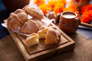 Pan de Muerto. Typical Mexican sweet bread that is consumed in the season of the day of the dead....