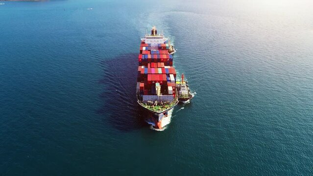 Cargo ship with cargo container on sea.