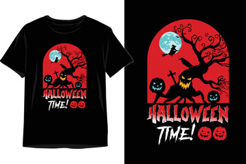 Vintage Halloween Time Vector Design for print on T-shirt. Halloween T-shirt Design Vector Graphics