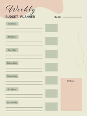 Weekly budget planner, template.