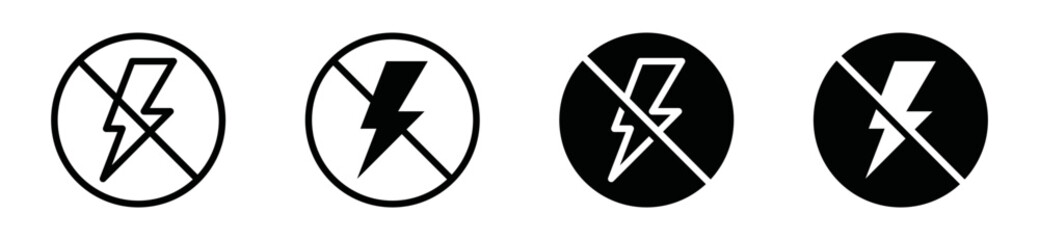 No mains voltage, lightning, power or energy icon vector set. 