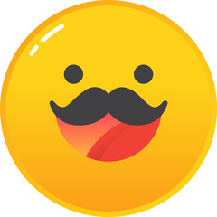 Smiling emoji with moustache icon flat vector