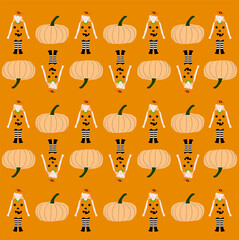 Halloween holiday cartoon character. Halloween background. Ghosts and ghost pumpkins.
