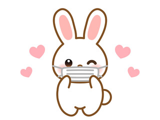 マスクをして感染症対策をするかわいいウサギのイラスト素材