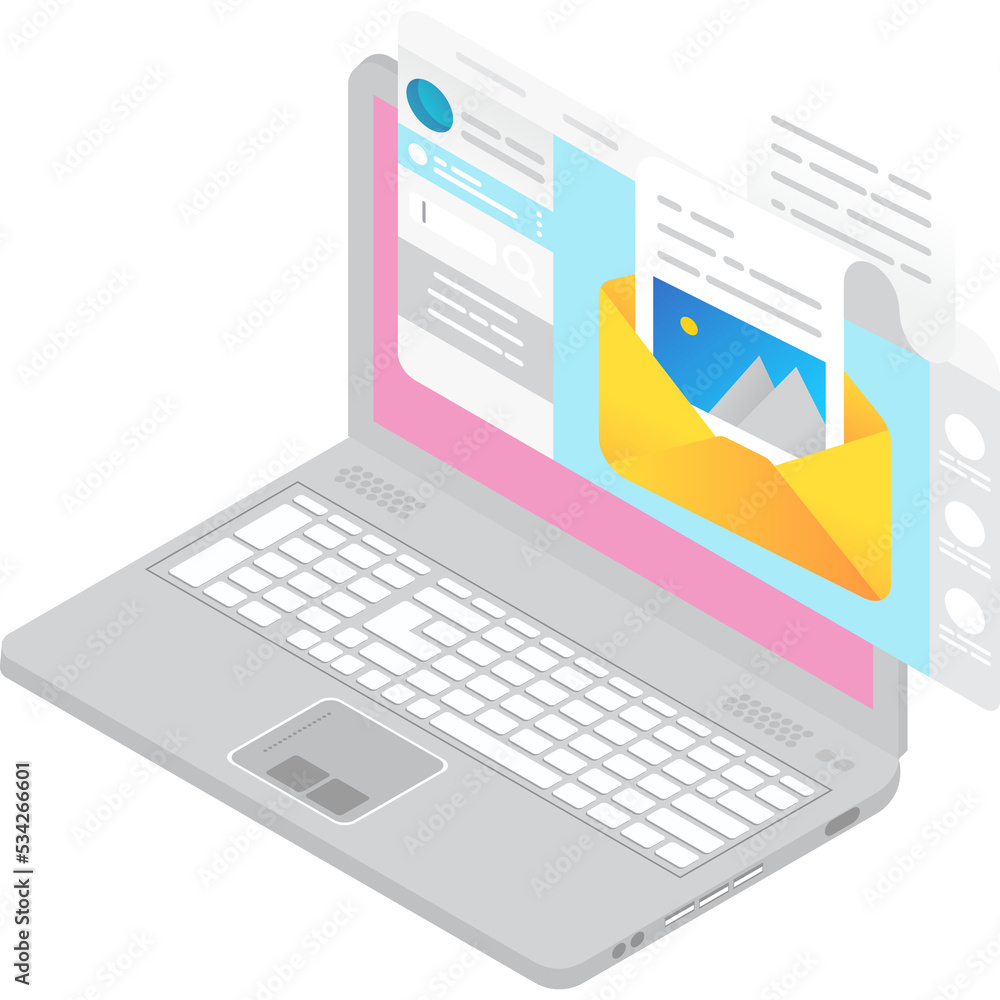 Poster get mail on laptop computer 3d vector icon