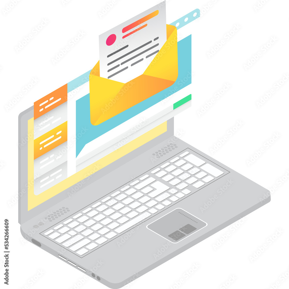 Poster texting email on laptop computer vector icon