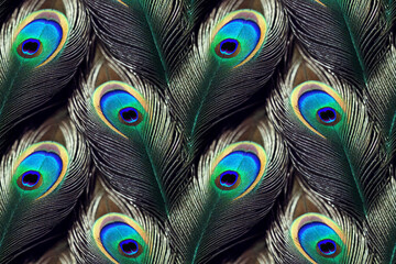 Fototapeta premium Seamless pattern illustration. The colorful peacock feather pattern.