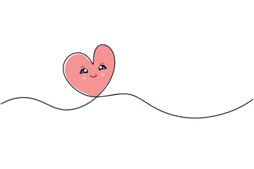 Continuous drawing of a heart. Heart in kawaii style. Fashion minimalist illustration. One line abstract drawing