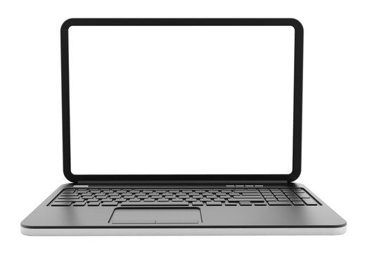 Laptop computer with blank screen on transparent background
