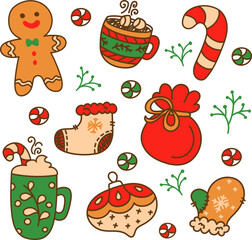 cute winter elements, candies, gingerbread