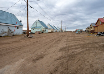 Fototapeta na wymiar View of Housing in the Arctic community of Pond Inlet (Mittimatalik), Nunavut