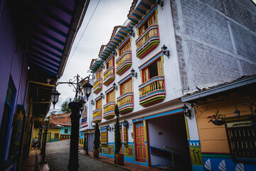 Fototapeta na wymiar guatape medellin scenic colourful house in little village town travel tourist holiday destination Antioquia region 