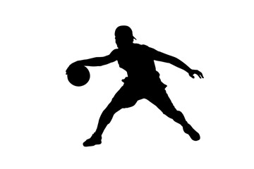 Fototapeta na wymiar pose of basketball player dribbling basketball on colored background with clipping path