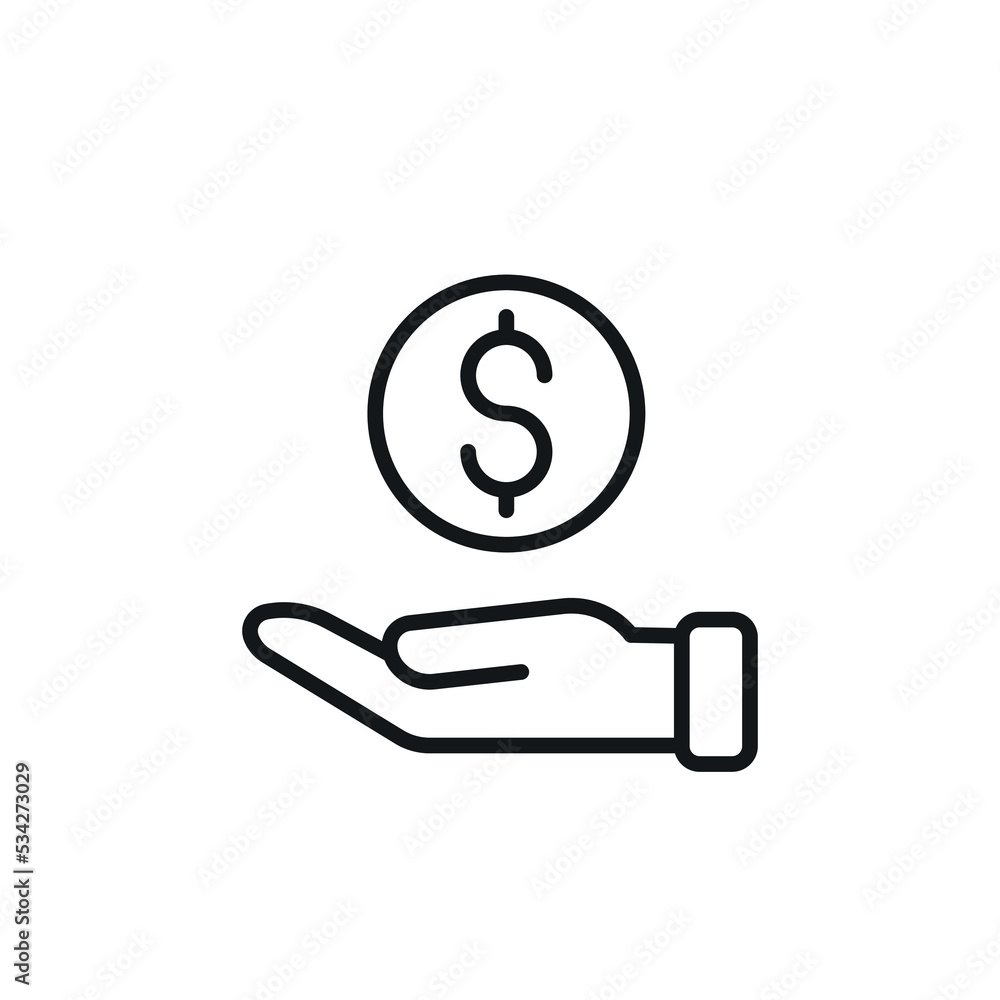 Poster hand with money linear icon. saving the budget. thin line customizable illustration. contour symbol.