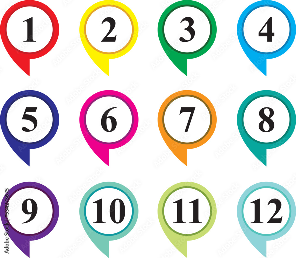 Poster set of numbers in colorful circles on a white background