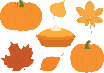 Fall pumpkin pie autumn leaves vector illustration
