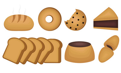 a collection of chocolate cake illustrations on a white background