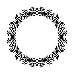 Circle vintage frame, black line art, ornate patterned frame. PNG with transparent background.