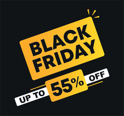 55% off. Vector illustration Black Friday sales. Campaign for stores, retail. Social media banner promo