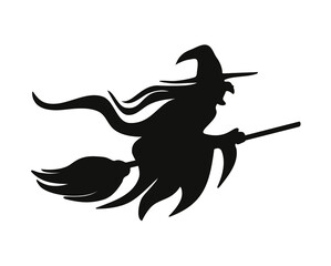 classic witch flying on broomstick silhouette