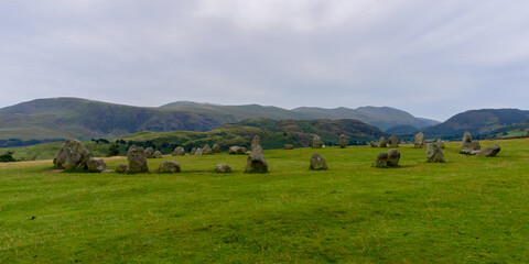 panorama view of the Castlerigg Stone Circle in the Lake District National Park in Cumbria