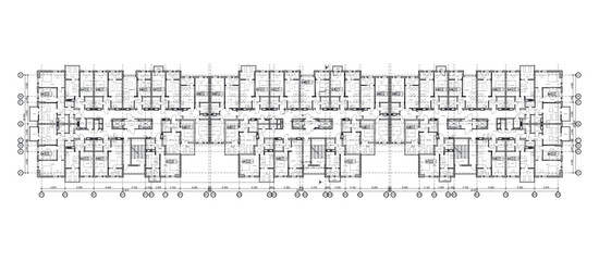 Multistory building detailed architectural technical drawing, vector blueprint floorplan layoutОсновные RGB