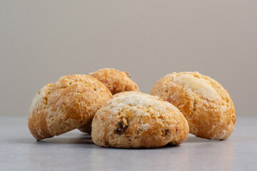 Homemade sweet cookies on gray background