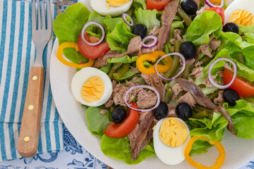 assiette de salade niçoise en gros plan
