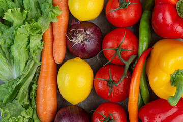 A lot of fresh vegetables on marble background