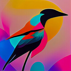 neon colours birds, modern abstract