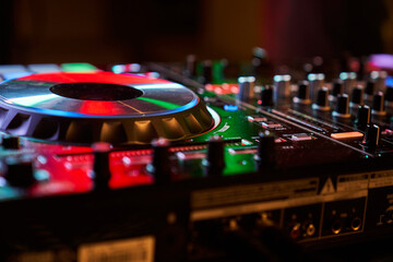 detail of Mixing table from where the dj plays the music to liven up a party