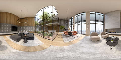 360 panorana of modern interior room 3D rendering - 534283809