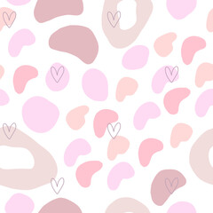 Hand drawn abstract pink pastel seamless pattern, hearts scribble. Cute doodle for paper, fabric textile, baby.