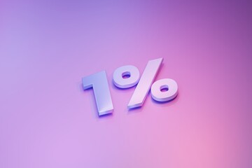 One percent on a pink background, 3d render