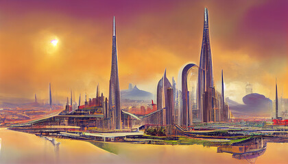 Fototapeta na wymiar A futuristic city of the future.