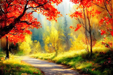 Naklejka na ściany i meble Golden autumn in the forest