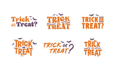 Trick or Treat lettering design with flying bats. Halloween card or banner spooky design.