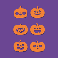 Set of Halloween carved pumpkins. Flat style, vector cute spooky design.