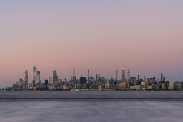 Obraz premium Skyscrapers Cityscape Downtown, New York Skyline Buildings. Beautiful Real Estate. Sunset. Empty rooftop View. Success concept.