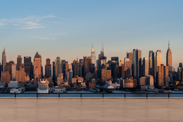 Obraz premium Skyscrapers Cityscape Downtown, New York Skyline Buildings. Beautiful Real Estate. Sunset. Empty rooftop View. Success concept.
