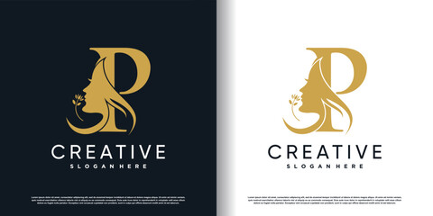 letter logo p with beauty concept Premium Vector - obrazy, fototapety, plakaty