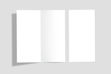 Bi fold or Vertical half fold brochure mock up isolated on soft gray background.