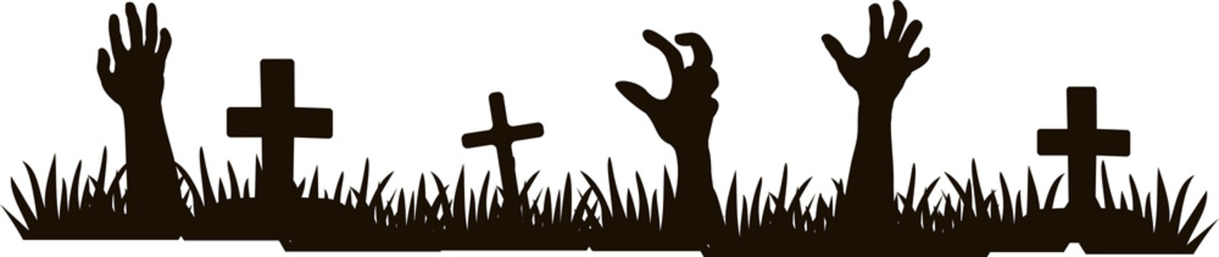 Graveyard Silhouettes Zombie Hand Grass And Cross