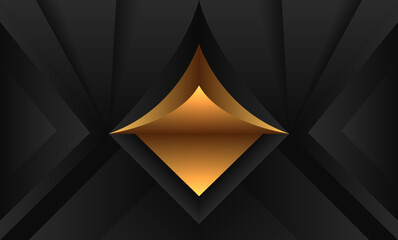 Abstract dark geometric shapes background with golden label